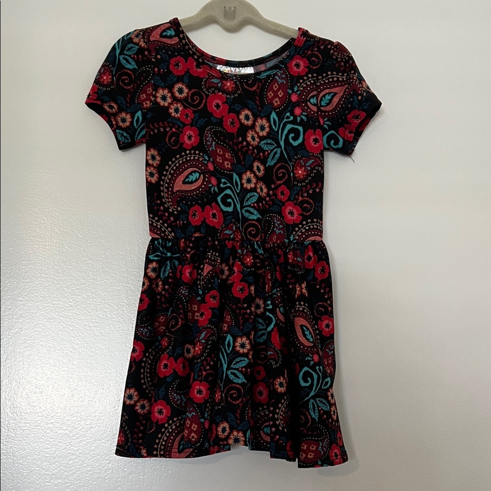 Dot Dot Smile Vibrant Floral Kids Dress - Red and Black